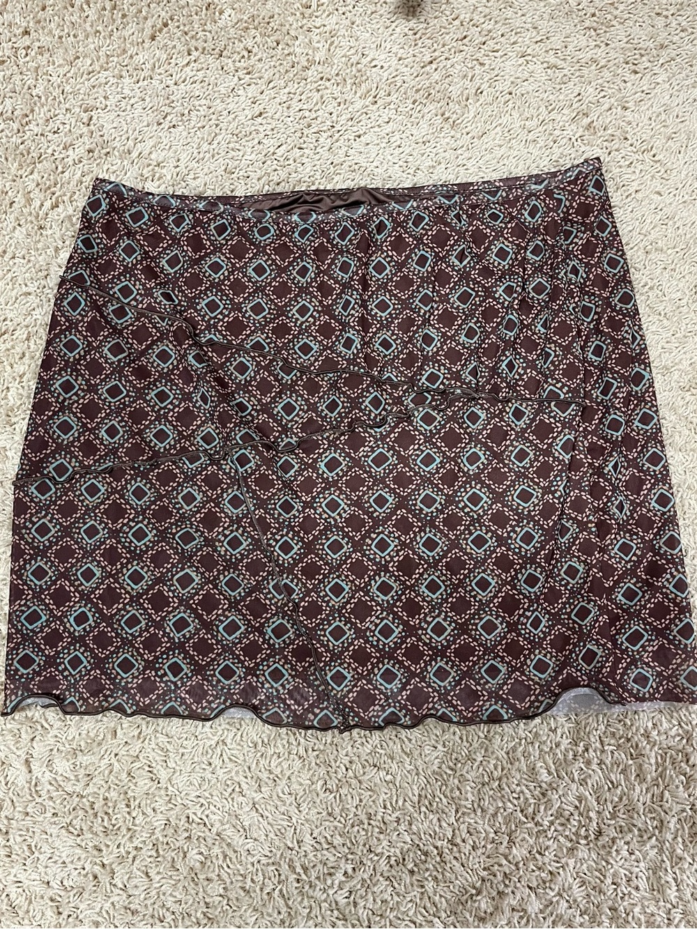 SO Brown Geometric A-Line Skirt with Blue Accents
